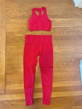 SET Active Red Zip-Front Sports Bra & High-Rise Leggings